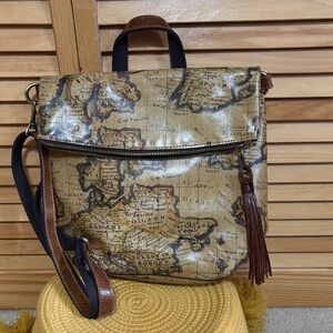 Patricia Nash Map Print Crossbody Bag - Brown and Tan
